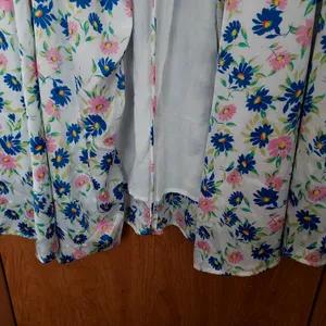 Draper James blue and pink floral short sleeve kimono/robe with tie front Sz MED thumbnail 5