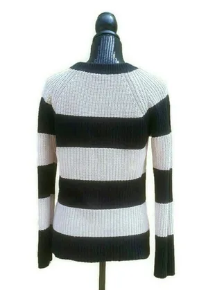 💗 Zara Knit chunky tan and black striped sweater thumbnail 2
