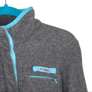 Columbia PFG Sky High Gray Fleece Pullover Quarter Zip Jacket‎ Small Teal Trim thumbnail 2