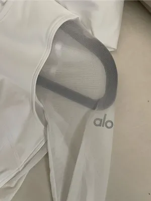 Alo Softsculpt Superset Full Zip Hoodie Jacket Sheer Sleeves & Back Detail White thumbnail 7
