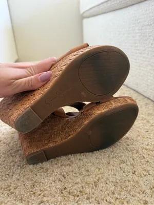 Jessica Simpson Women's Tan Wedge Sandals with Buckle Strap thumbnail 4