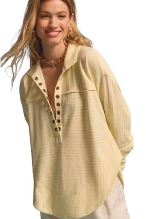 Pilcro Anthropologie Spliced Henley Top Ivory / Oxalis Tint, size L thumbnail 1