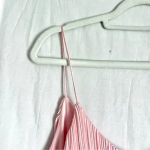 ATTENTION | Pink Satin Accordion Pleated Tiered Midi Dress Sz XL thumbnail 5