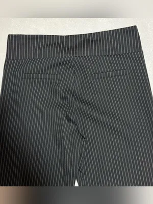 Betabrand Dress Pant Yoga Pants M Black Pinstripe High Rise Wide Leg Pull On thumbnail 6