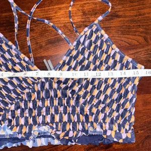 By Anthropologie Geo Pattern Cropped Ruffle Strappy Tank Top thumbnail 5