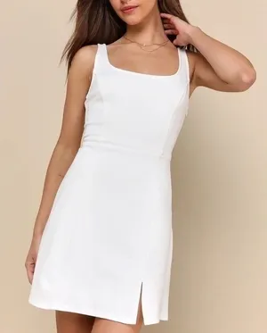 Lulus Always Admired Mini Dress Womens Small White Stretch Side Slit Scoop Neck‎ thumbnail 1