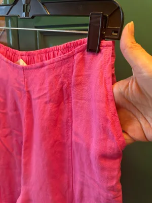 Young Fabulous & Broke Pink Linen Smocked Puff Sleeve Top Wide Leg Slit Pant Set Extra Small thumbnail 5