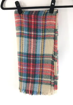 Womens Wrap Blanket Scarf Rectangle Fringe Plaid Beige Red Blue Green 76x30 thumbnail 1