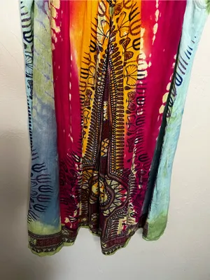 Sol Dashiki Rayon Tie Dye Boho Resort Cover-Up Mini Sundress Beach Vacation thumbnail 4