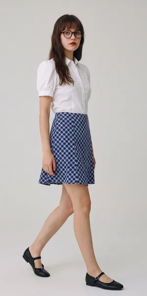 Express Vintage y2k twee Blue Patterned Skirt mini skirt 70s school girl vibes thumbnail 1