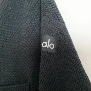 Alo Yoga Tennis Club Sweater Knit Cardigan Black/Ivory M thumbnail 3