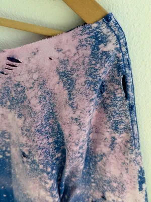 Custom "Rated R" Patch Distressed Bleach Tee Blue Size L thumbnail 10