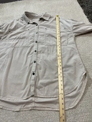Free People Baby Corduroy Oversized Button Down Shirt Beige Small 100% Cotton thumbnail 14