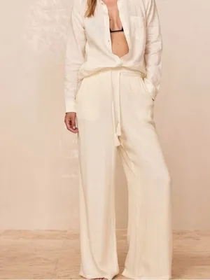 MONDAY SWIMWEAR‎ Tahiti Pants Ivory Wide Leg Drawstring Waist size V 12-14 Beach thumbnail 2