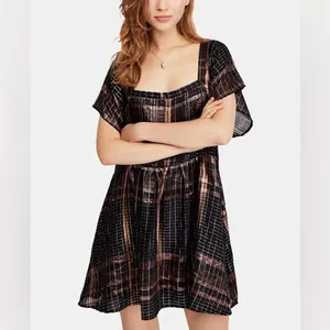 Free people Chic Black and and rose‎ gold Plaid Dress thumbnail 3