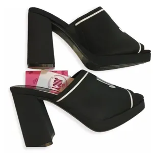 NWT Juicy Couture J-Girly Black White Logo Block Heel Mules Y2K Size 9.5 thumbnail 6