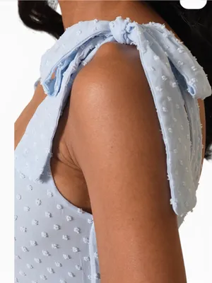 NWOT Lulus Bimini Powder Blue Dot Tie-Strap Midi Dress M thumbnail 4