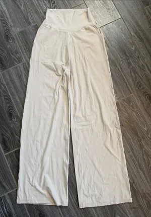 Aerie offline Real Me Xtra High-Rise Wide-Leg Ribbed Trouser Pants Cream XS EUC thumbnail 1