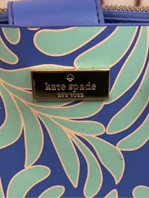 Kate Spade Cobalt Blue and Mint Green SeaFern Leaf-Print Tote thumbnail 2