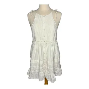 Free People Adella Mini Dress Womens Small Ivory White Boho‎ Open Back Button thumbnail 5