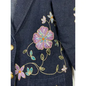 Vtg Maggie Sweet‎ Jean Blazer Jacket Women M Black Floral Embroidered Sequin Art thumbnail 5