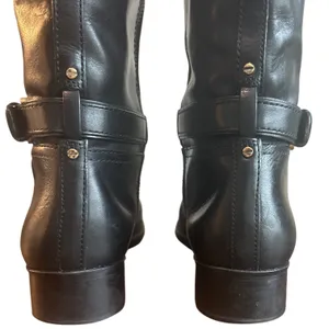 Tory Burch Black Leather Riding Boots Embossed Double T Logo Size 8 thumbnail 12