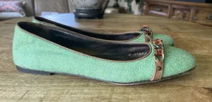 J.Crew Women’s Green Wool Ballet Flats Leather Lining and Chain Detail, Sz 7 thumbnail 1
