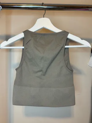Women's V-Neck Ribbed Cropped Tank Top - Taupe thumbnail 2