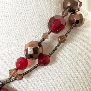 Lia Sophia red beaded double stranded pendant necklace thumbnail 3