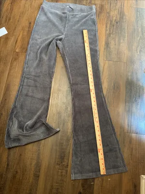 Aerie grey ribbed corduroy flare pants with an elastic waist thumbnail 10