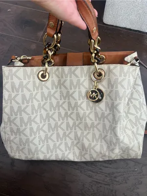 Michael Kors White Logo Tote with Brown chain & Leather Cynthia Medium bag thumbnail 9