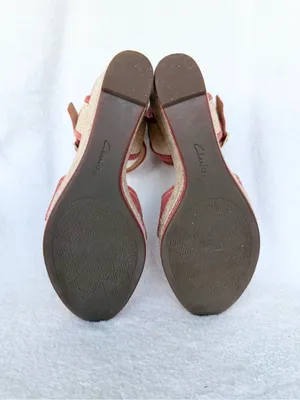 Clarks Coral /Beige Leather Wedge Espadrille Sandals Ankle Strap Buckle 6.5 thumbnail 12