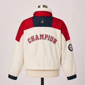 Champion USA Colorblock Cropped Windbreaker Jacket Red Blue Large Retro‎ NEW thumbnail 2