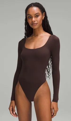 Lululemon • Wundermost Ultra-Soft Nulu Square-Neck Long-Sleeve Bodysuit brown thumbnail 1
