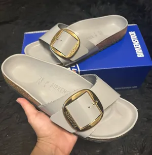 BIRKENSTOCK Madrid gray leather gold buckle sandals slippers shoes women’s eur 39 new thumbnail 1