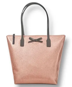 Kate Spade Rose Gold Glitter Small Tote Bag Sparkle Brown Bow‎ Holiday Party thumbnail 1