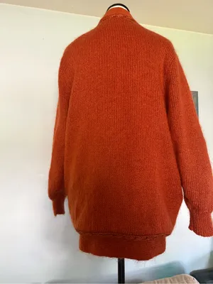Vintage 80's Sai Sai Cardigan Women's Mohair Sweater Orange Floral L Large Lined thumbnail 4