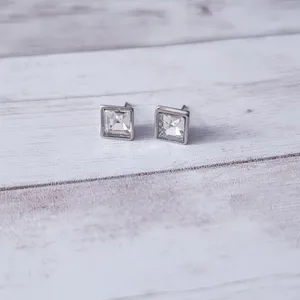 Vintage Stud Earrings Diamond Shape/Square Shape Silver Tone thumbnail 6