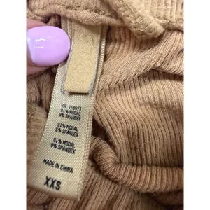 SKIMS Soft Lounge Pajama Set XXS Camel Tan Ribbed Button Up Wide Leg Pants thumbnail 4