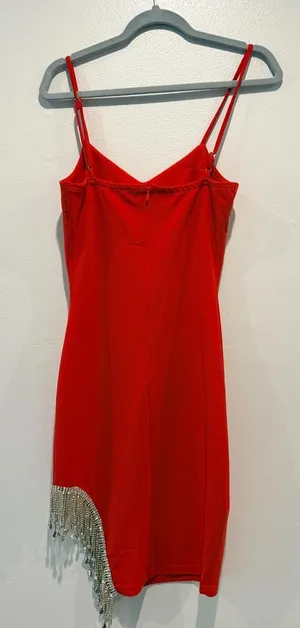 Mini Dress with Rhinestone Dangle Red Size M thumbnail 1