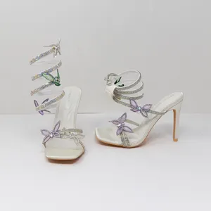 NEW Azalea Wang Zarya Crystal Jewel Butterfly Ankle Wrap Stiletto High Heels thumbnail 1