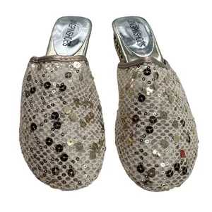 Gold Mesh Slides w/Round Toe Silver & Gold‎ Sequins Open Circle 1.5” Heels thumbnail 6