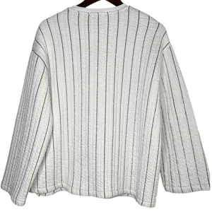 NWT Zara Boxy Oversized Striped Soft Quilted Long Sleeve Sweater M White Black thumbnail 13