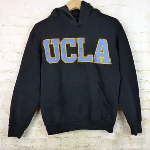 Vintage 90s UCLA Hoodie Womens S Black Big Logo Made USA Gold Standard Bruins thumbnail 1