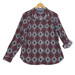 Tommy Hilfiger‎ Top Sz L Abstract Patriotic Print Button Up Shirt Preppy Casual thumbnail 2