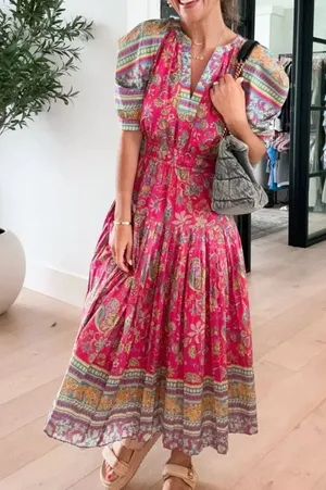 NEW Current Air Lindsey Floral Puff Sleeve Midi Dress XS thumbnail 1