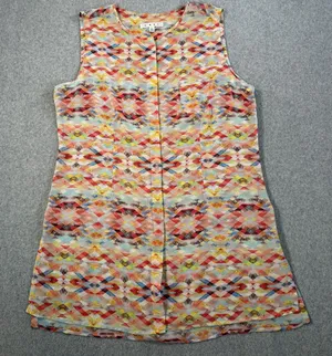 Cabi Women's Large Avery Aztec Geometric Sleeveless Blouse Top Sheer Button Up thumbnail 1