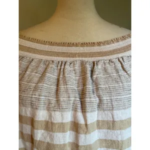Vineyard Vines Linen Cotton Off Shoulder Top Beige M coastal preppy stripe dai thumbnail 2