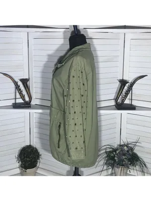 Zara green jacket cargo parka edgy studs relaxed snap boho rocker grunge punk 12 thumbnail 7