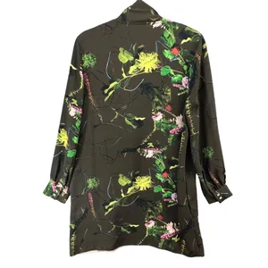 Babaton Tunic Mini Dress‎ S Green Floral Tie Neck Pockets Fairy Grunge Whimsy thumbnail 5